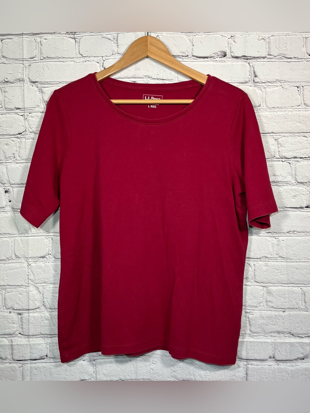 LL Bean Shirt Womens Large Maroon Round Neck Cotton Casual Short Sleeve